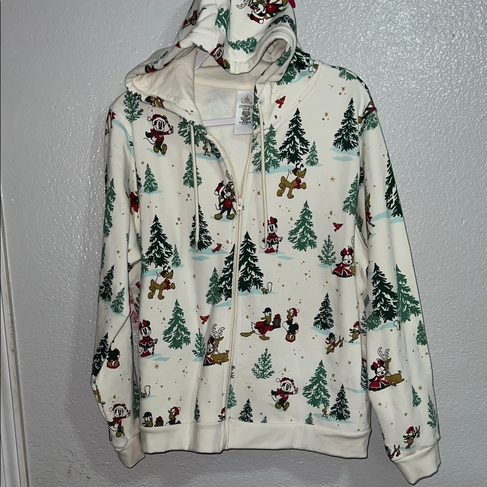 Disney Green and Cream Zip-Up Hoodie XL